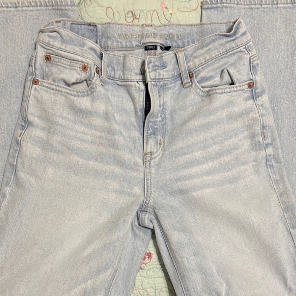 American Eagle Outfitters Light Blue Super High Rise Straight Jeans